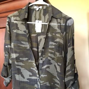 Express Women’s Button Up Sheer Camo shirt